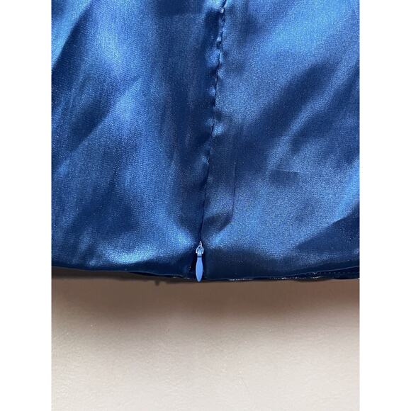 Xscape By Joanna Chen‎ Shirt Womens Medium Fitted V Neck Blue Shiny Button - Picture 8 of 9